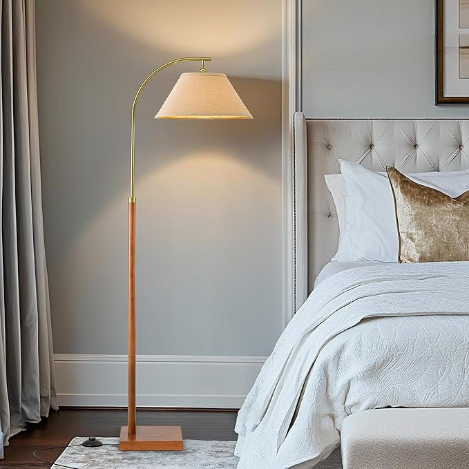 63" Floor Lamp for Living Room with Foot Switch Wood Standing Lamp Tall Lamp Mid Century Modern Arc Floor Lamps for Bedroom Office Industrial Reading