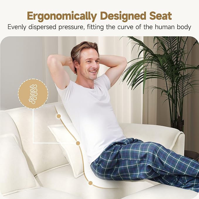 Real Relax 34.9'' Modular Sectional Sofa, Single Seat Without Armrest Chenille Convertible Couch with Movable Ottoman, 2 Pillows for Living Room, Office and Leisure Places, Beige