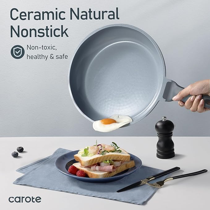 CAROTE 14 Pcs Ceramic Cookware Set, Pots and Pans Set Non Stick with Ceramic Coating, Induction Kitchen Sets