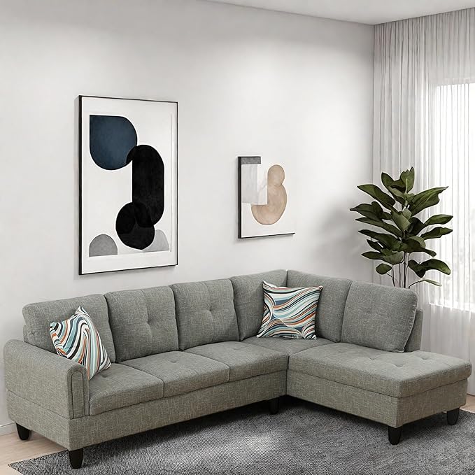 L Shaped Couch, Modular Sectional Sofa with Chaise, Modern Modular Sofas Furniture Sofa Couches for Living Room/Apartment/Office/Bedroom, Grey