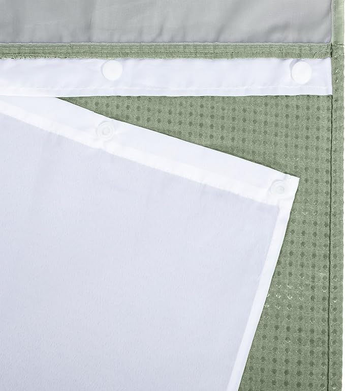 River Dream Sage Green Heavyweight No Hooks Required Shower Curtain with Snap in Liner - Dotted Waffle Weave,Hotel Grade,Spa Like Bath Curtain,71W x 74H