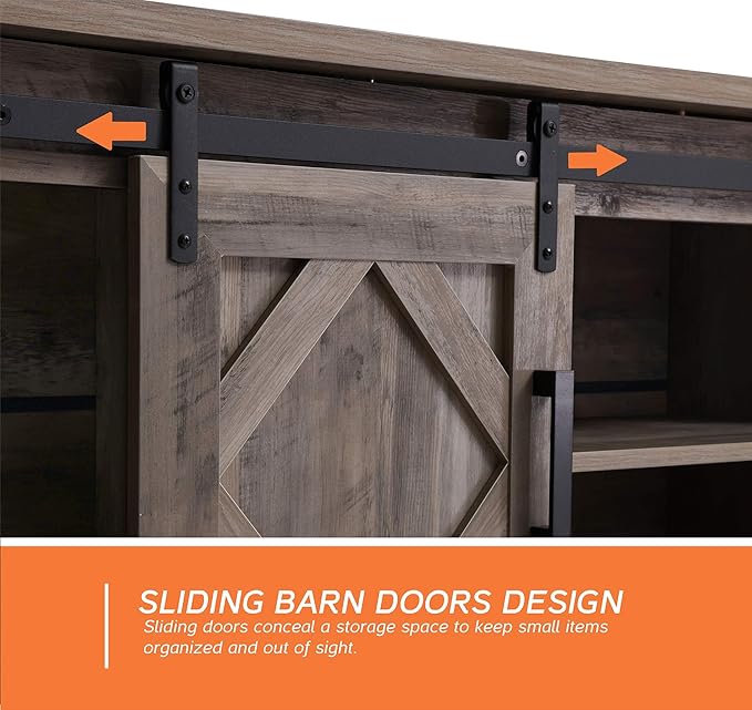 WAMPAT Modern Farmhouse 3 in 1 TV Stand for up to 85" TVs Wood Entertainment Center with Sliding Barn Door and Adjustable Media Storage Shelf for Living Room,Washed Grey