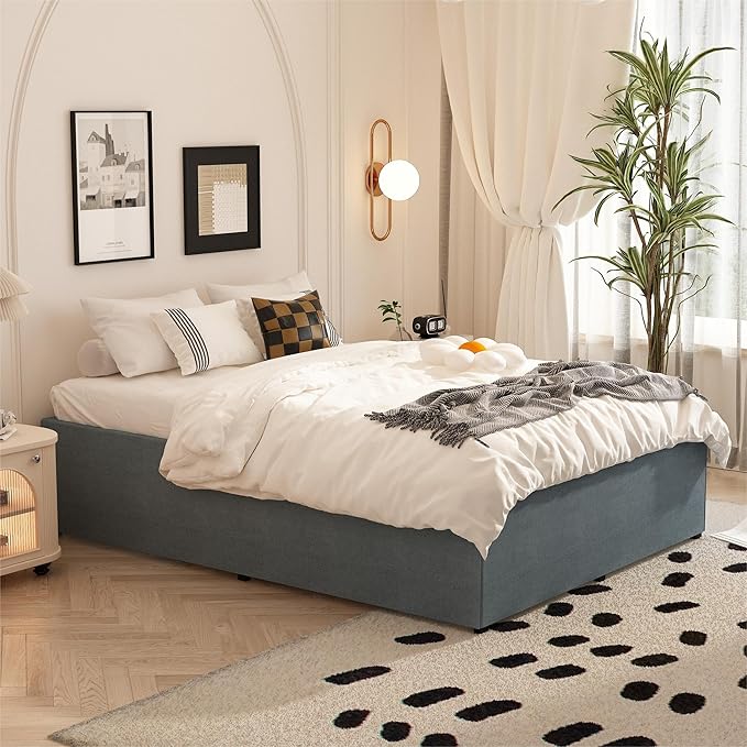 18 Inch King Bed Frame with Fabric Cover, Heavy Duty King Platform Bed Frame Support Up to 3000 lbs, Easy Assembly, Noise Free, Black