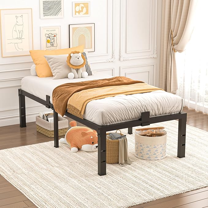 Twin XL Size Bed Frames 16 inch High 3500 lbs Heavy Duty Metal Platform Mattress Foundation with Steel Slat Support/No Box Spring Needed/Noise Free/Non-Slip/Easy Assembly