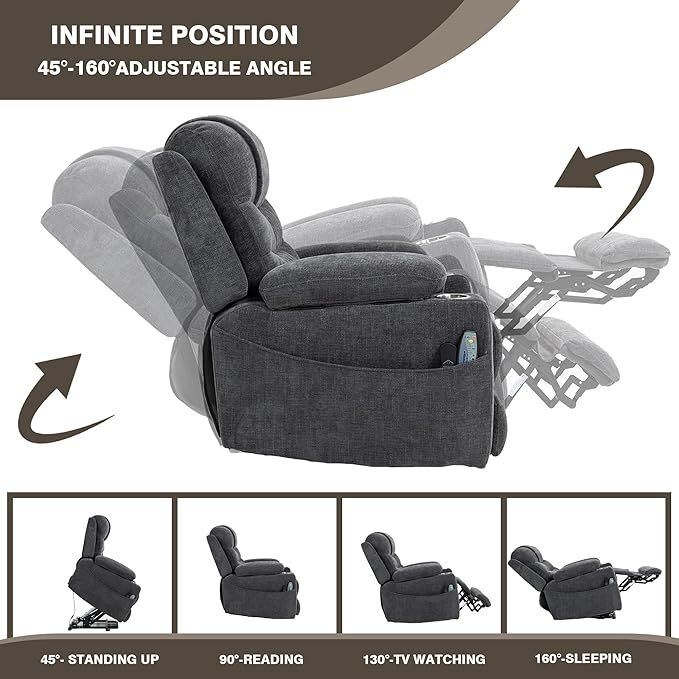 Big Man 400lbs Recliners with Extended Foot Rest and Armrest Storage, Oversized Power Lift Recliner Chair with Heat Massage and Cup Holders for Elderly