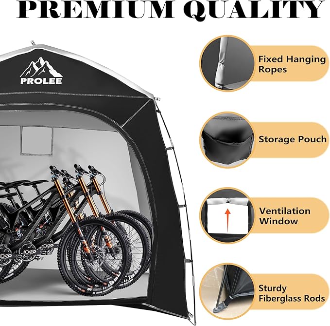 Prolee Bike Storage 7.3 x 5ft, Outside Storage Waterproof Oxford Fabric for 4 Bikes, Bike Shed, Garden Sheds & Outdoor Storage, Black