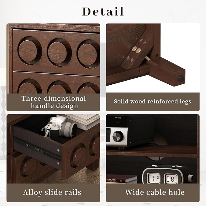 70" Modern TV Stand, Entertainment Center for Tvs up to 75", Unique Circular Design, TV Media Console with 4 Drawer & Open Storage for Living Room (Walnut)