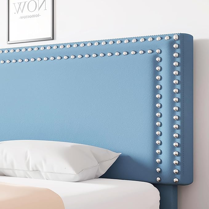 VECELO Queen Size Bed Frame with Adjustable Upholstered Headboard, Wooden Slats Platform, Noise-Free Design, Easy Assembly