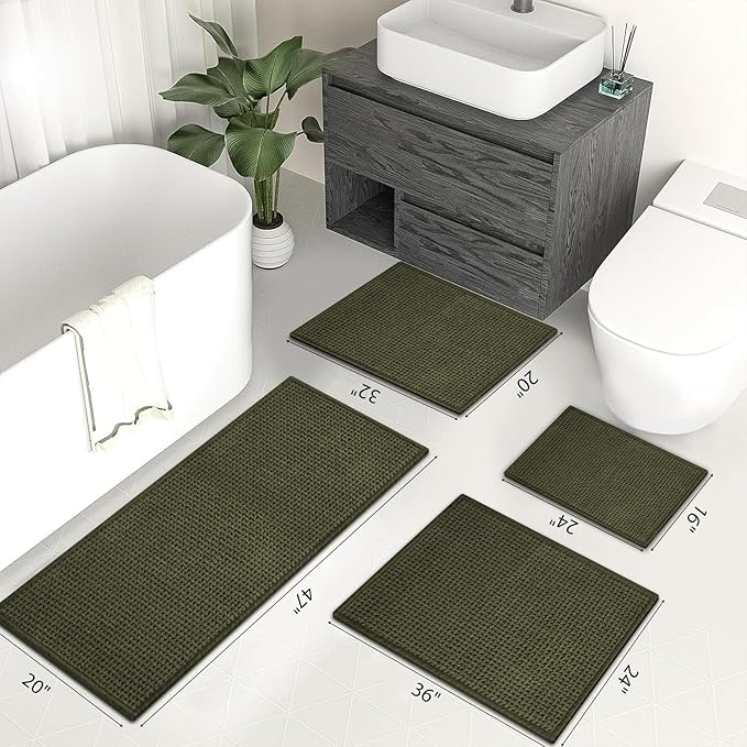 Bathroom Rugs Non Slip Washable, Super Absorbent Thin Bath Mat for Small Quick Dry Low Pile Bathroom Rug, (Dark Green, 36″x24″)