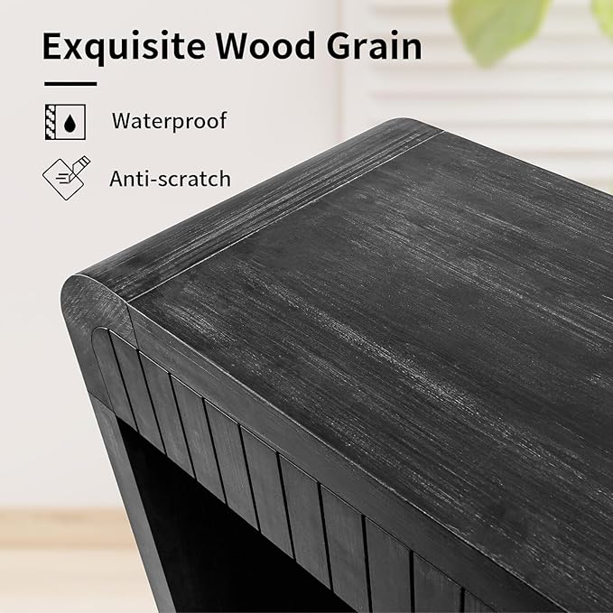 59" Wood Console Table for Entryway, Long Sofa Table Behind Couch Narrow Entryway Table with 2 Drawers Fluted Design for Living Room, Hallway, Foyer, Easy Assembly, Antique Black