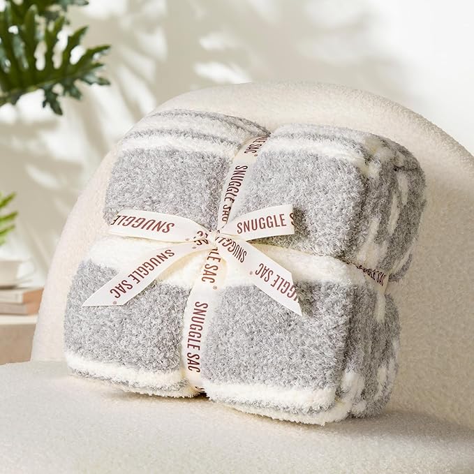 Snuggle Sac Twin Size Bedding Blankets Luxurious Microfiber, Reversible Super Soft Warm Cozy Blankets Fuzzy Plush Blanket for Bed,Couch,Sofa,Living Room, Grey Stripe,60x80 inches