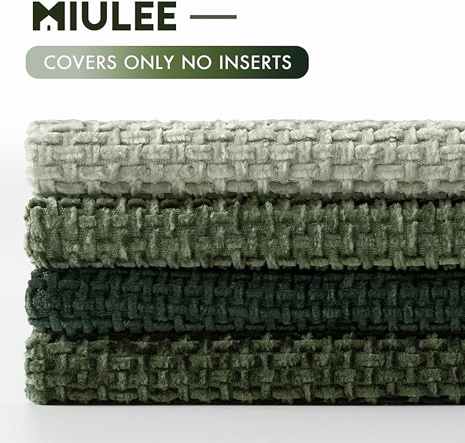 MIULEE Pack of 4 Couch Throw Pillow Covers 18x18 Inch Green Soft Decorative Chenille Pillow Covers Farmhouse Accent Cushion Covers for Boho Home Decor Spring Sofa Bedroom Living Room