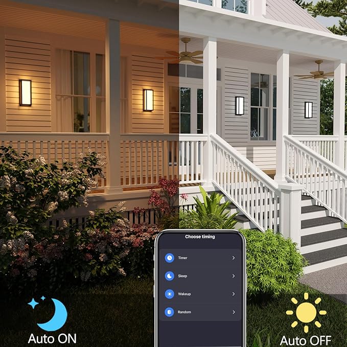 Color Changing Outdoor Wall Lights, Ambiance Exterior Wall Lights Up Down Lights Outdoor, Waterproof Square Porch Lights 2.4GHz WiFi APP Control Outdoor Light Fixture for Home Theater