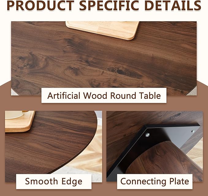 45 Inch Round Dining Table Set for 4, 5 Piece Kitchen Table and Chairs Set, Wooden Table with Walnut Finish, Small Space Dining Set for Apartment or Dining Room