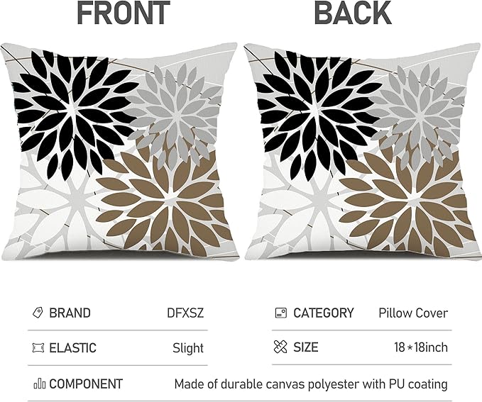 DFXSZ Outdoor Throw Pillow Covers 20x20 Inch Set of 2 Waterproof Spring Summer Geometric Elegant Black Brown Outdoor Pillow Covers for Patio Funiture Garden Couch 158G20
