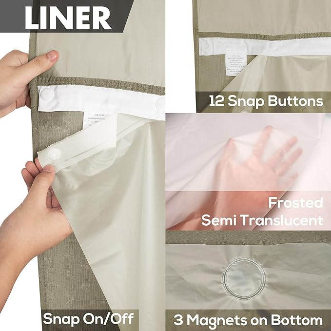 No Hook Slub Textured Shower Curtain with Snap-in PEVA Liner Set - 71" x 74"(72"), Hotel Style with See Through Top Window, Machine Washable & Water Repellent, Taupe, 71x74