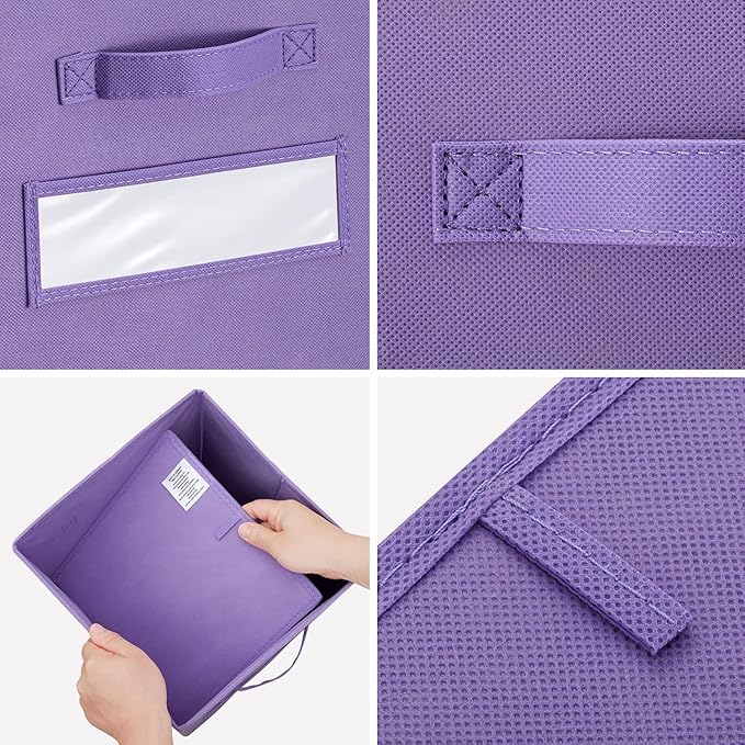 artsdi 13x13x13 storage cube bins (Set of 10) Fabric storage cubes with 10 Labels Window Cards & a Pen, storage cubes 13x13, Collapsible 13 inch cube storage bins, Cubby Organizer Boxes, Purple