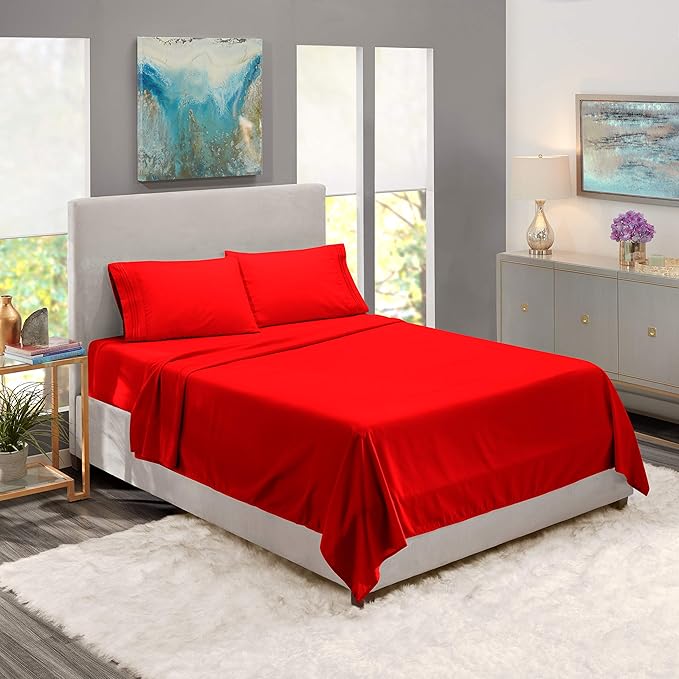 Nestl Twin XL Sheet Set - College Dorm Size - Luxury 1800 Ultra-Soft Microfiber Twin Extra Long Bed Sheets - Deep Pockets - Easy Fit - Extra Soft - 3 Piece Set (Twin XL, Red)