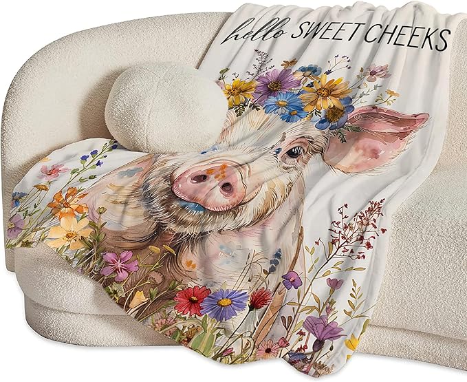 Funny Pig Farm Throw Blanket - Pig Gifts & Decor, Soft Warm Cozy Fleece for Couch, Sofa, Bed - 80"x60"