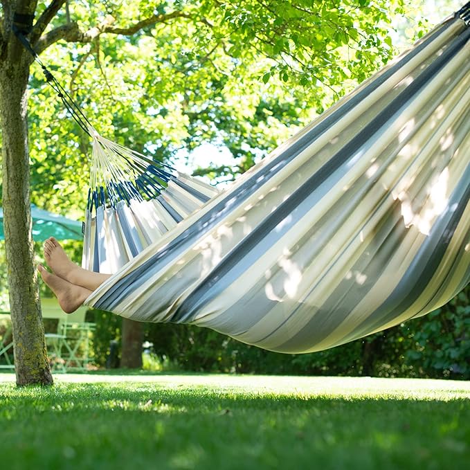 La Siesta® Large Double Brisa Classic Hammock & Tree Mount, Trees Beams Posts Suspension Kit, Indoor Outdoor Hammock Swing, Weather Resistant, Sea Salt
