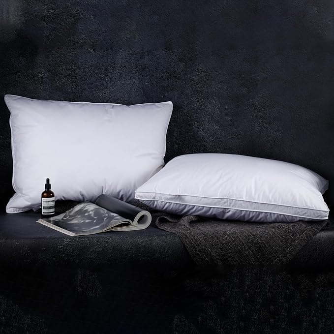 Soft Down Pillows for Sleeping(2 Pack), Queen(20inx30in)-White Goose Feather and Down Bed Pillow Inserts, 100% Cotton Cover, Lightweight, for All Sleep Positions