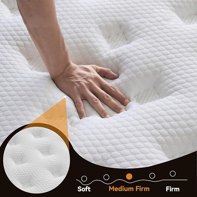 Queen Size 12 Inch Hybrid Mattress with Individually Wrapped Coils and Cooling Memory Foam, Medium Firm Support with Motion Isolation & Edge Support, CertiPUR-US Certified, Mattress in a Box