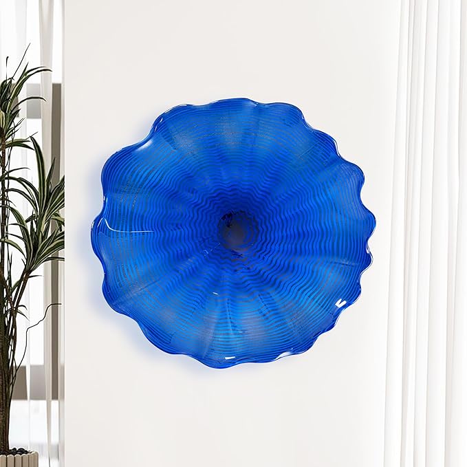 Hand Blown Glass Wall Plates Decor, Modern Unique Glass Wall Art, Murano Blown Glass Wall Art with Transparent and Easy to Clean for Staircase, Living Room, Kitchen, Hallway