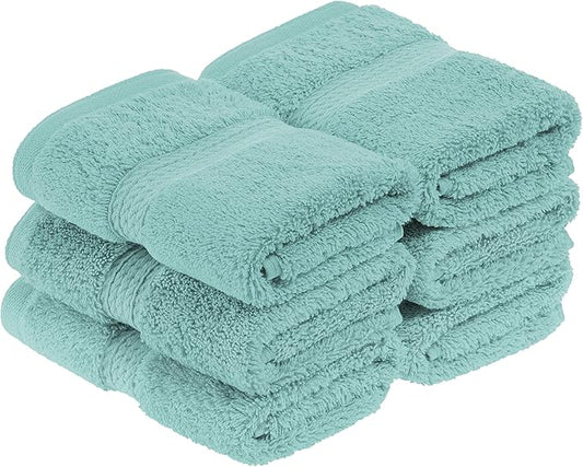 Superior Egyptian Cotton Pile Face Towel/Washcloth Set of 6, Ultra Soft Luxury Towels, Thick Plush Essentials, Absorbent Heavyweight, Guest Bath, Hotel, Spa, Home Bathroom, Shower Basics, Turquoise