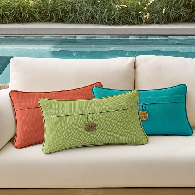 Outdoor DecorativePillows with Coconut Button Pack of 4, 20" x 12" Outdoor Pillow Set for Couch Bed Throw Patio Sofa, Chartreuse