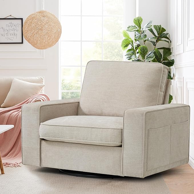 ABAKAN Chenille Sofa Swivel Chair for Living Room with Removable Backrest, Modern Accent Style Living Room Chair for Office/Library/Bedroom/Lounge,Beige