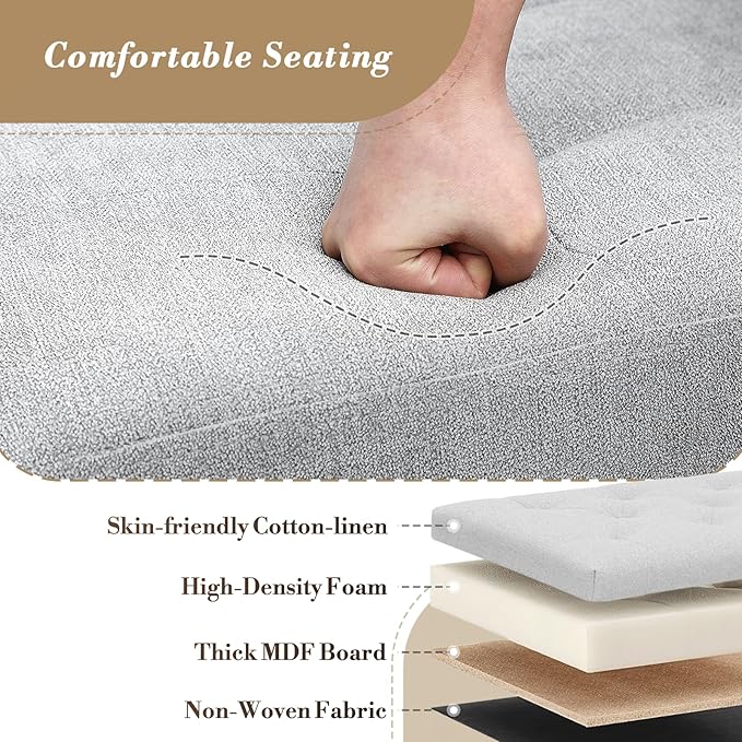 Athena Collection Line Square Ottoman with Storage, 15 Inch Small Storage Ottoman, Multipurpose Footstool Foot Rest for Living Room, Bedroom, Dorm, Light Grey