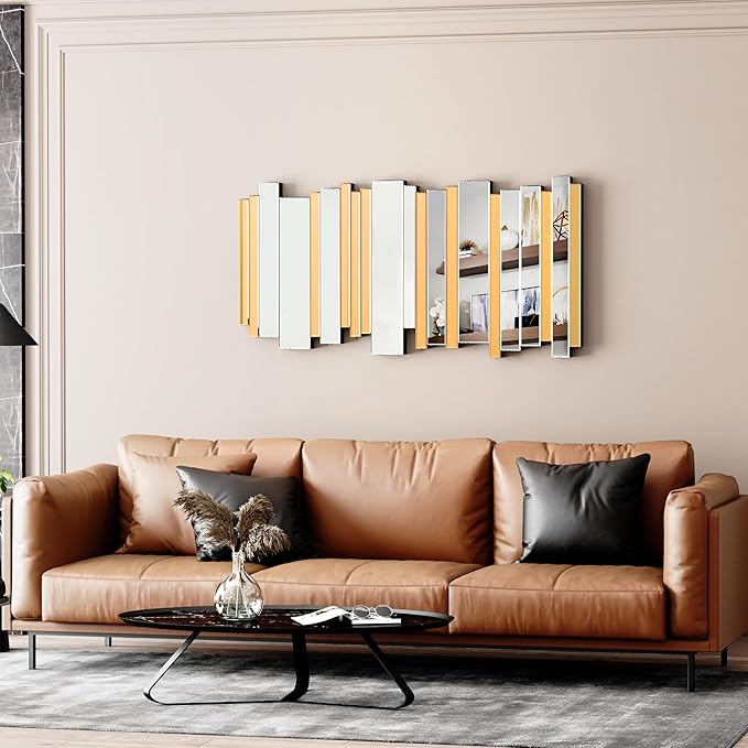 24×47inch Gold Mirrors for Wall Beveled Rectangle Accent Mirrors for Wall Contemporary Decor Livinig Room Decorative Mirrors for Decor