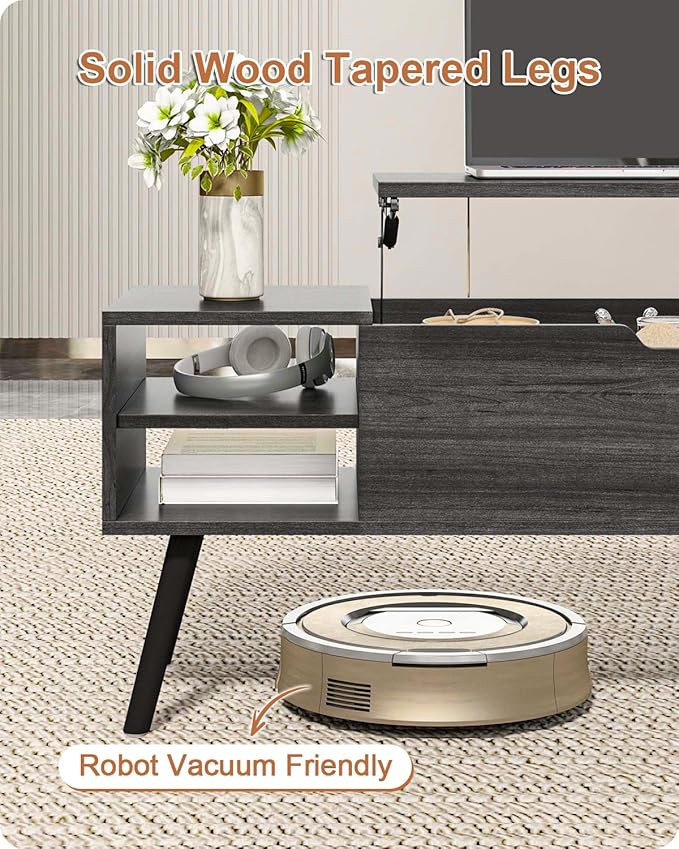 ALINE FURNITURE Gray Coffee Table Lift Top - Dark Grey Wood Coffee Table with Hidden Compartment Storage - 40" Rectangle Coffee Tables for Living Room