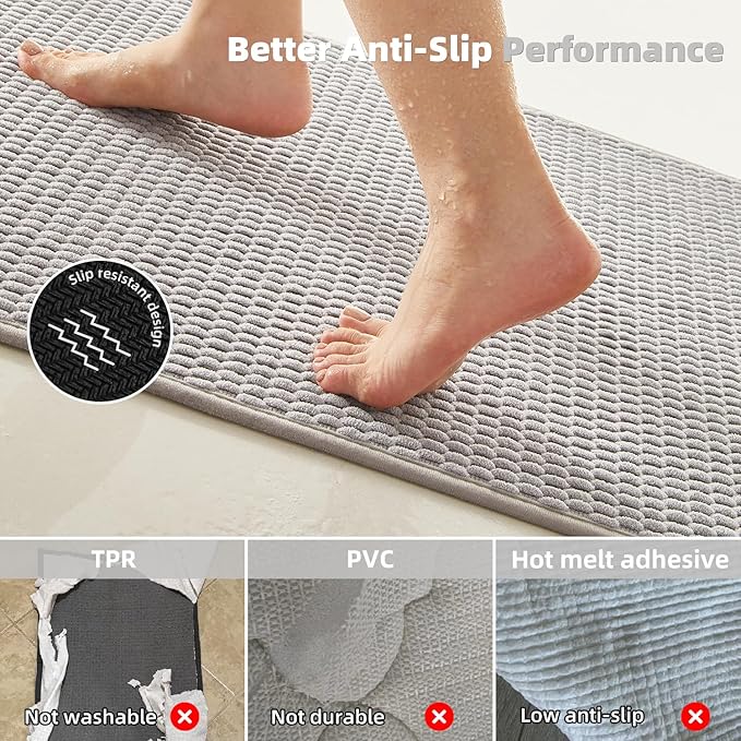 Large Bathroom Rugs Non Slip Washable Bath Rugs Super Absorbent Bathroom Rug Thin Quick Dry Low Pile Bath Mats, Light Grey 36"x48"
