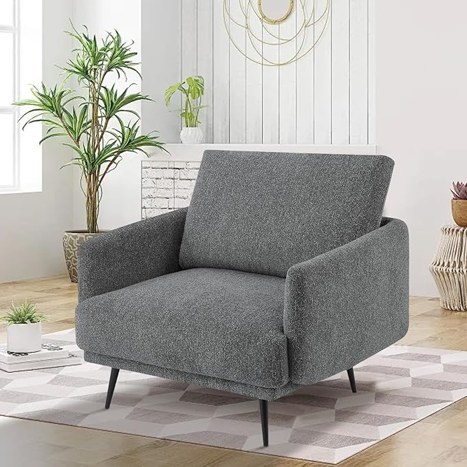 Oversized Accent Chair for Living Room Chairs Reading Arm Chair Comfy Modern Single Sofa Side Chairs with Metal Legs & Soft Cushion for Bedroom, Balcony,Waiting Room(Chenille, Dark Grey)