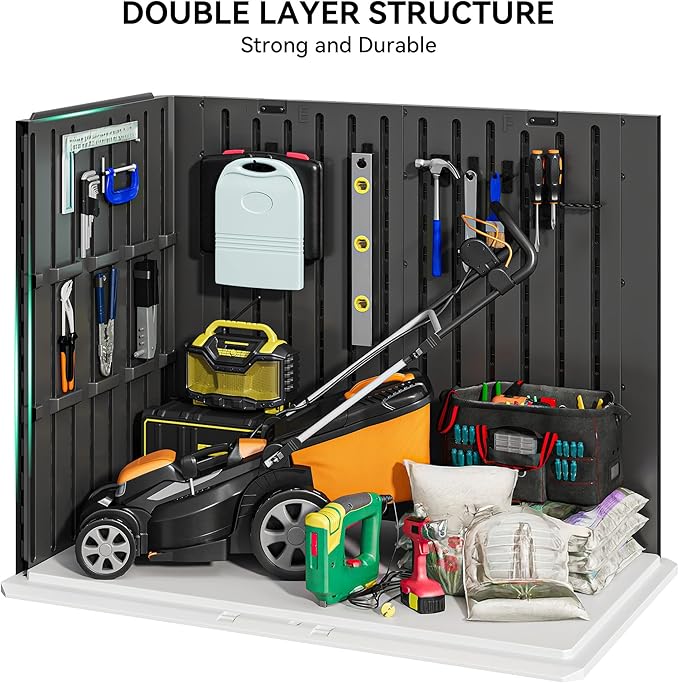 YITAHOME Outdoor Horizontal Storage Shed with X-Shaped Lockable Door, 35 Cu Ft Weather Resistant Resin Tool Shed w/o Shelf, Ideal for Bike, Trash Cans, Garden Tools, Lawn Mowers, Dark Gray