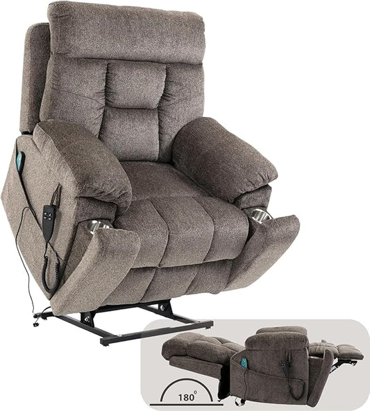 Dual Motor Lay Flat Lift Chairs Recliners - Extra Wide Big Man Recliner with Heat & Massage - Hidden Cup Holder - 400 lbs Capacity