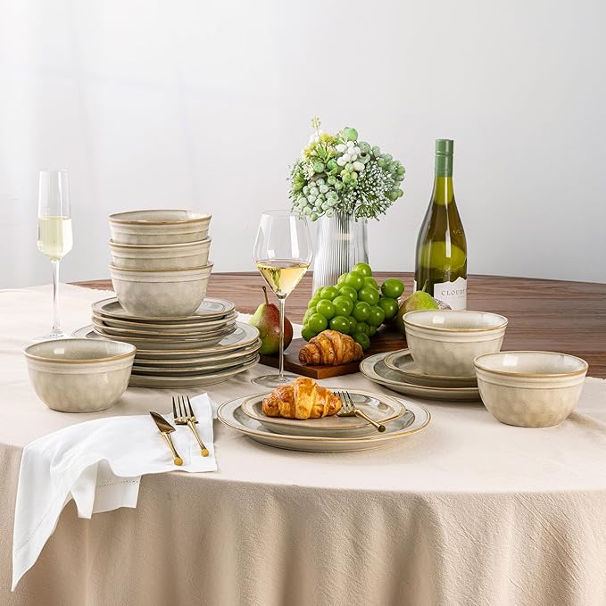 AmorArc Ceramic Dinnerware Sets,Stoneware Handmade Reactive Glaze Plates and Bowls Sets,Chip and Crack Resistant | Dishwasher & Microwave Safe,Dishes Set Service for 6 (18 pc)
