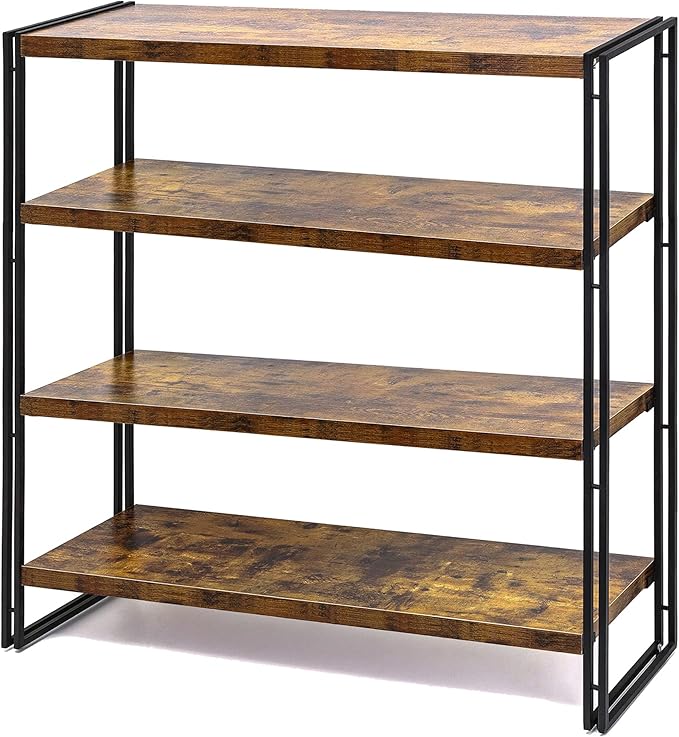 HCHQHS Bookshelf,4-Tier Industrial Bookcase,Rustic Wood and Metal Open Display Book Shelves Home Office,Bedroom Standing Shelf Unit,Horizontal Kitchen Shelf Organizer,Bathroom Storage Rack 47in
