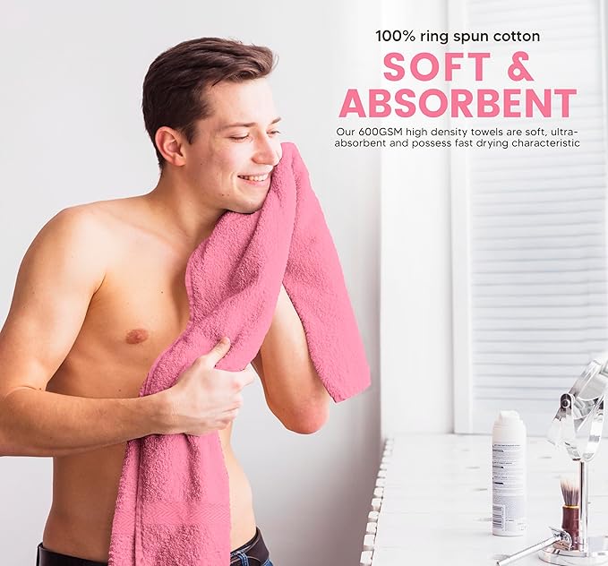 Towel and Linen Mart 100% Cotton 6 Pack Bath Towel Set, Quick Dry, Super Absorbent, Light Weight, Soft, (27 x 54 Pack of 6) (27 x 54 6 Pack, Plum, Pink, Beige, Grey, White, Peach)