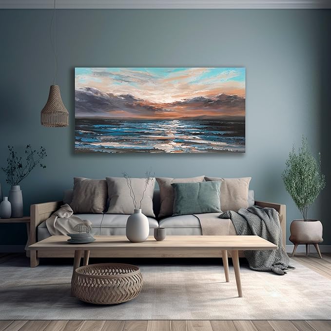 Belmrxne Ocean Wall Art Bule Wall Decor Funky Artwork Hanging Canvas Painting for Living Room Bedroom Dining Room Office Home Decor 20x40 Inch