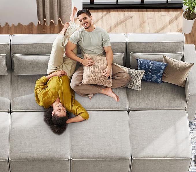 ELUCHANG 93" Modular Sectional Sofa Couch, 3 Seater Large Sectional Couches for Living Room, Modern Linen Fabric Oversized Couch, Comfy Deep Seat Home Sofas Set, Oatmeal