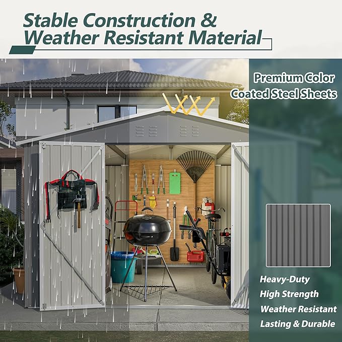 10 x 10FT Outdoor Metal Storage Shed with Lockable Door, Lean to Sheds Outdoor Storage for Garden, Backyard, Patio and Backyard