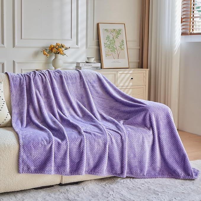 NEWCOSPLAY Super Soft Twin Blanket Lavender Premium Silky Flannel Fleece Leaves Pattern Lightweight Bed Blanket All Season Use (Lavender, Twin(60"x80"))