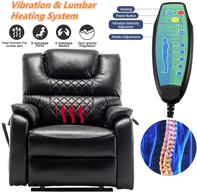 Recliner with Lift Assist for Seniors, Heavy Duty Lay Flat Recliner 180-Degree, Dual Motor Power Stand Up Lift Chair with Massage and Heat, Infinite Position Electric Recliner Chair for Elderly