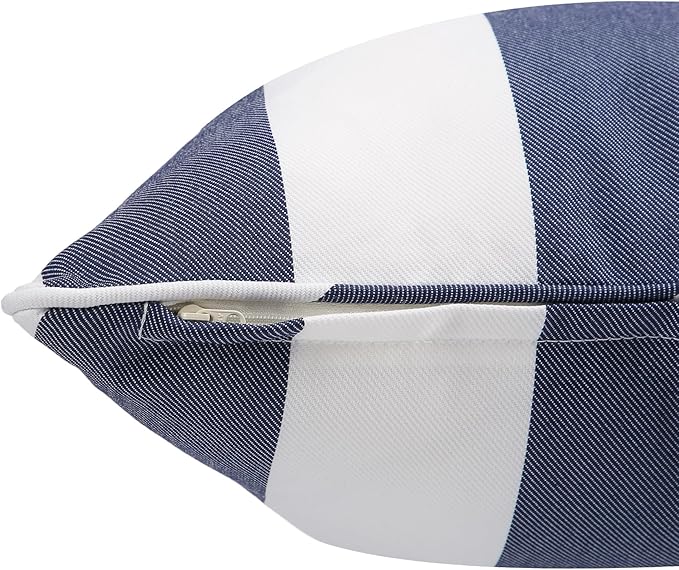 Outdoor Throw Pillow Covers 18x18 Inch, Set of 2, Cover Only! Waterproof Fade Resistant Decorative Cushion Sham Pillow Cases for Patio Furniture Chair Couch Sofa - Navy White Striped