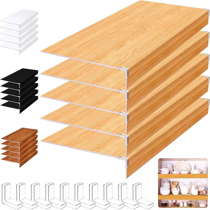 Hoolerry 5 Pcs Wire Shelf Covers Foamed PVC Wire Rack Covers for Removable Closet (Not Wood) Pantry Shelves for Cabinet Bathroom Kitchen Shelving Decoration(Wood Color,38x16inch)