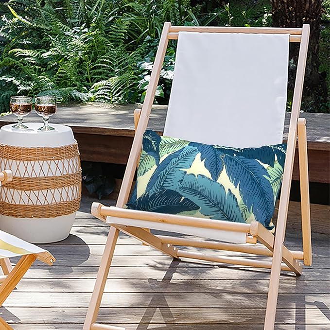 Outdoor Lumbar Pillows 12x20 inch, Rectangle Throw Pillows with Inserts, Decorative Lumbar Cushions for Patio Furniture Garden Couch Home Sofa Office Chair, Pack of 2, Swaying Palms Blue