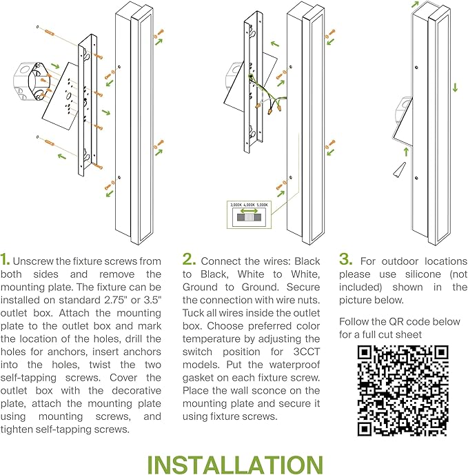 ASD LED 36" Long Wall Mount Light Fixture, Outdoor & Indoor Linear Sconce | 3CCT, Dimmable, Waterproof, Anti-Rust, ETL Listed | 30W 2500LM 3000-5000K 100-277V | Exterior Porch Lighting | Black