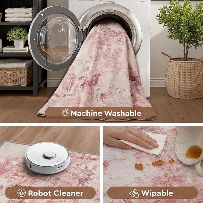 tchdio Area Rug 9x12 Rugs for Living Room- Abstract Soft Living Room Rug-Non Slip Carpet- Washable Pink Rug for Bedroom Dining Room Home Office